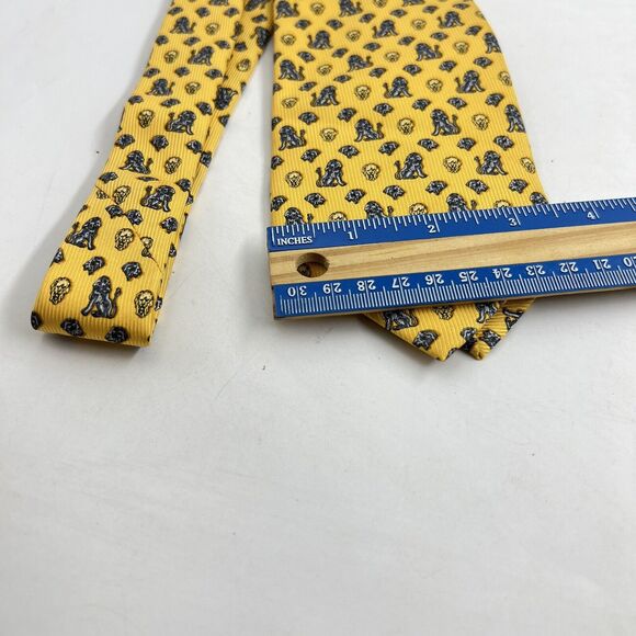 GIANFRANCO FERRE Silk Tie Yellow W/blue Lions & Lion Heads Made In Italy - Picture 7 of 8